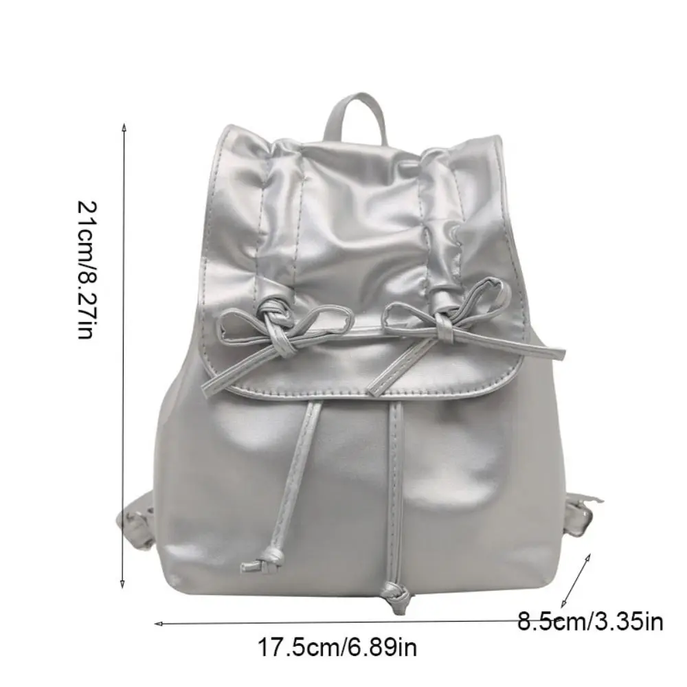 Zaino con fiocco dolce Y2k Zaino in pelle PU tinta unita Stile coreano Borsa da scuola per studenti di grande capacità Studenti