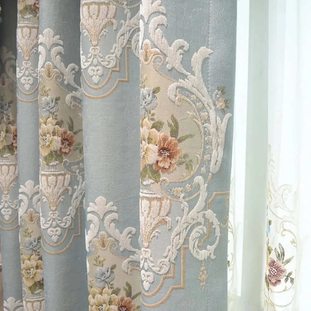 

Шторы для гостиной, спальни, роскошные винтажные шторы на заказ, темно-зеленые, золотые, с тиснением, бархатные, затемняющие, вилла, готовые шторы, балдахин