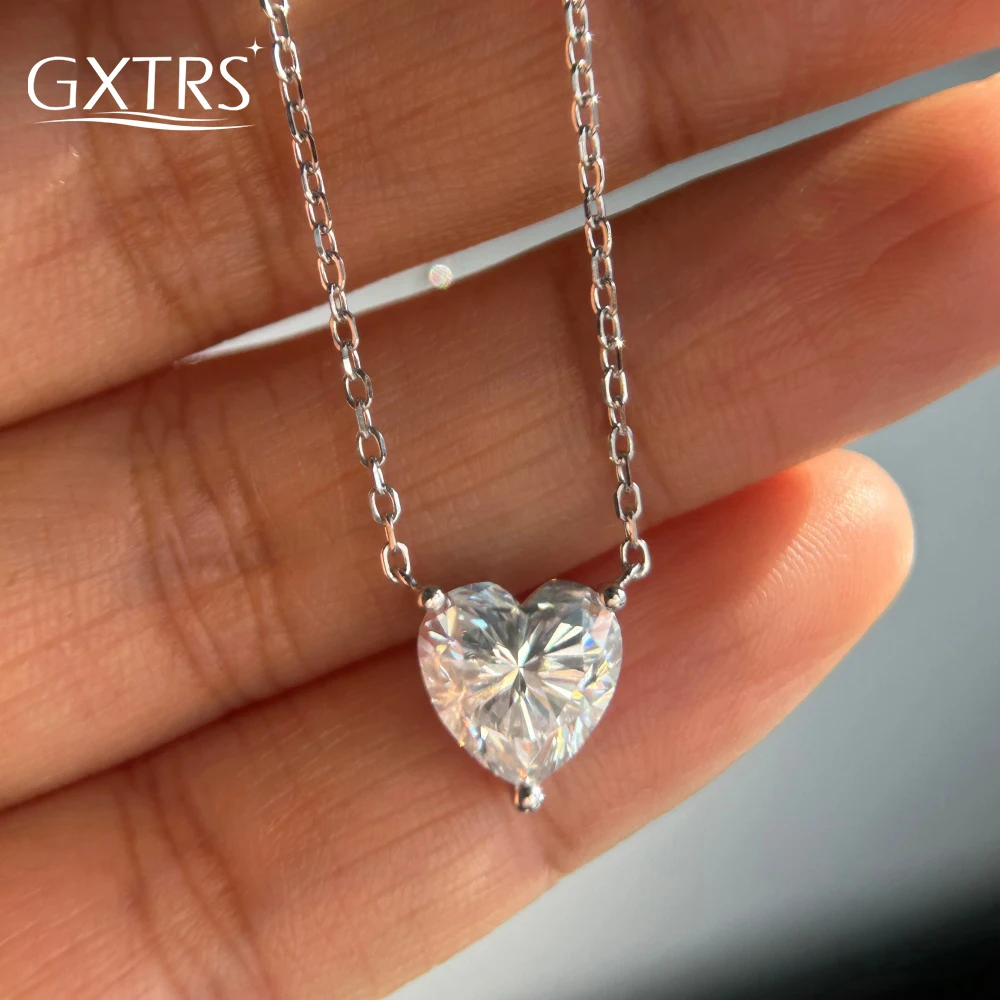 

GXTRS 1/2/3CT Heart Moissanite Necklaces For Women 925 Sterling Silver Lab Diamond Wedding Chains Gifts 18K Plated Fine Jewelry