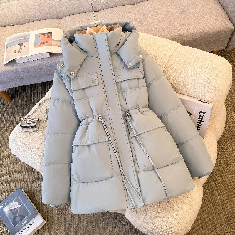 

Женская зимняя универсальная пригородная куртка, модное однотонное хлопковое пальто, женская простая верхняя одежда с капюшоном, закрывающая талию