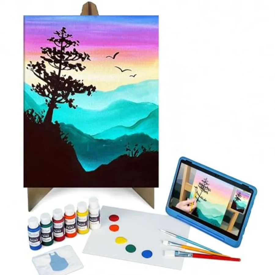 

- Peaceful Sunrise Junior Artist Painting Kit Ages 6+ 11x14 Canvas, 3 Paint Brushes, Acrylic Paint, Cardboard Easel, Palette, A