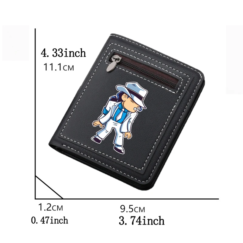 Michael Jackson Men Short Wallet Fashion Folding Purse with Zipper Superstar MJ Coin Pouch ID Card Storage Pack Birthday Gifts