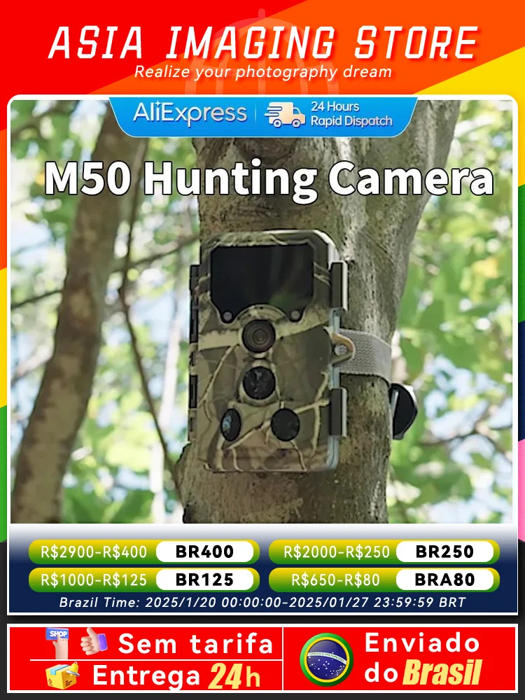 SJCAM M50 24MP 1296P Wildlife Trail Camera Photo Trap 38-IR LED PIR Hunting Camera Wildlife WiFi 2.4GHz Surveillance Tracking