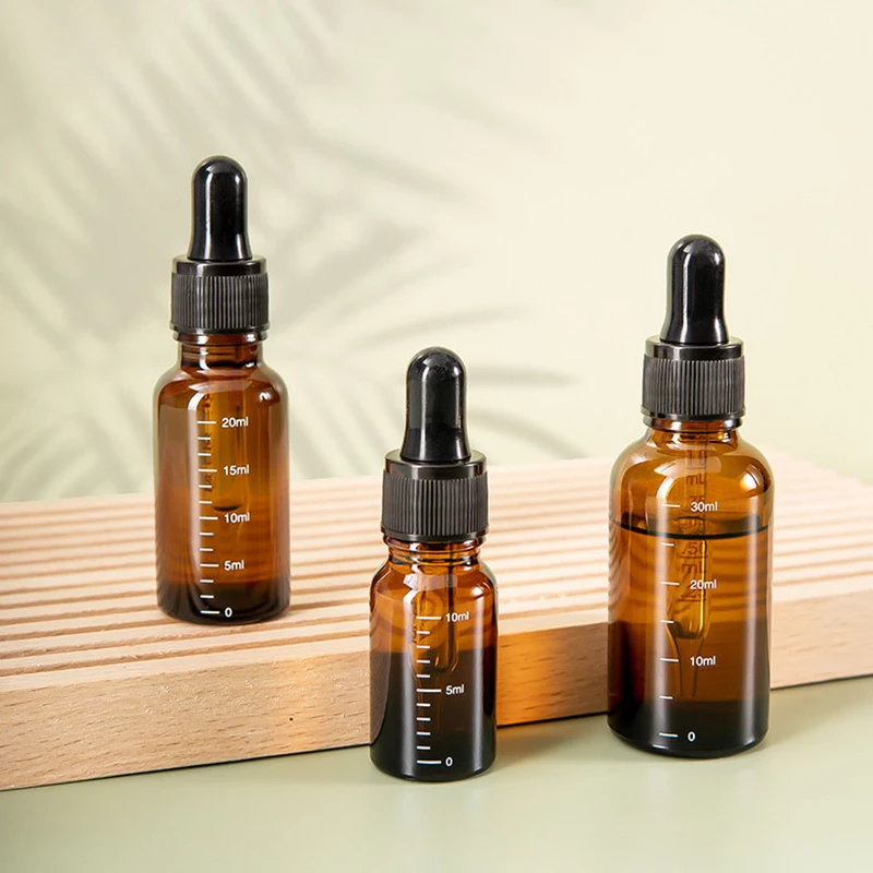 Flacons compte-gouttes de 5 à 100 ml avec échelle graduée, en verre ambré, pour réactifs, collyres, liquides d'aromathérapie, flacons pipettes rechargeables, pour le voyage