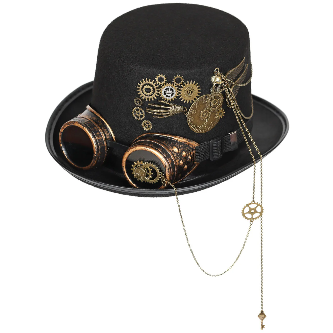 Steampunk Goggles Decor Black Felt Top Hat Man and Women Magician Costume Accessory for Cosplay Party