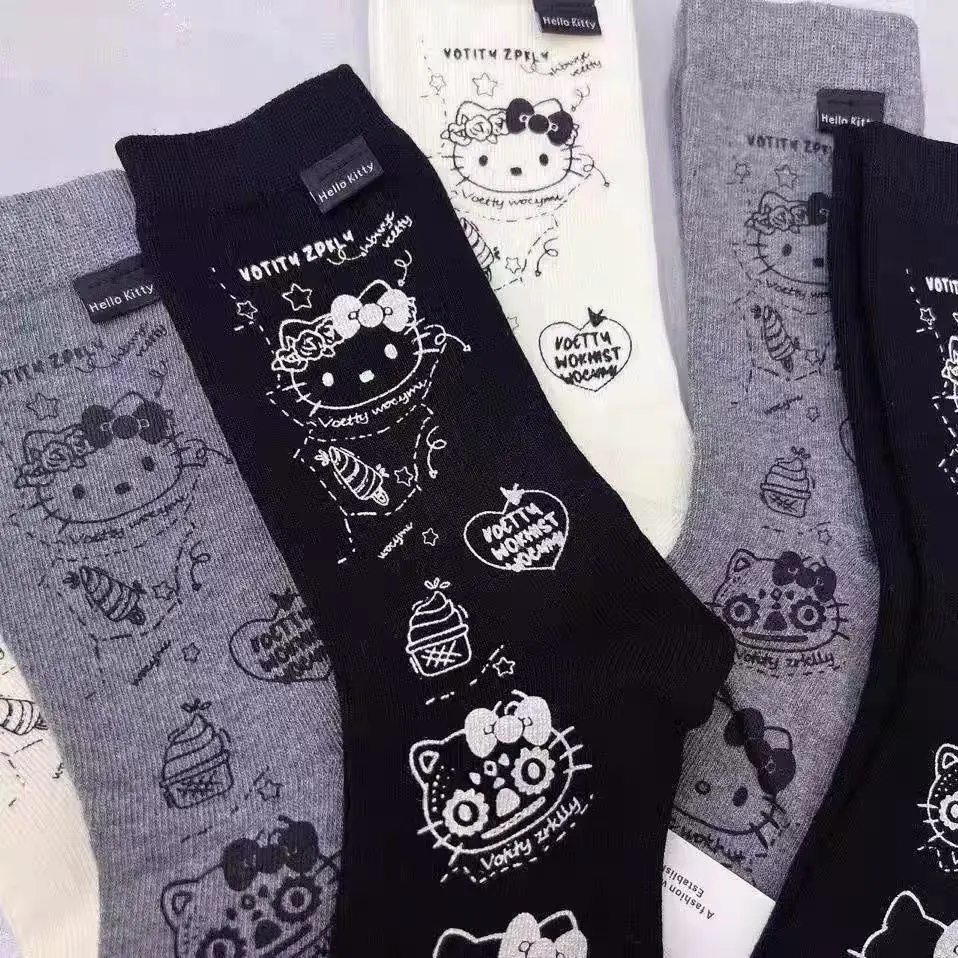 Милые и милые длинные носки с рисунком «Hello Kitty» в Интернете, знаменитости, корейская версия, универсальные и удобные студенческие длинные носки