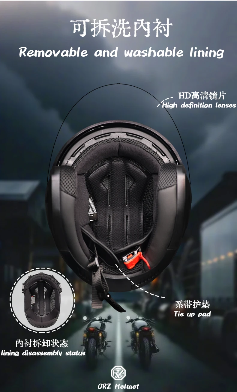 ORZ motorcycle helmet, half face, double mirror, all season men's and women's fashion, half helmet, all season universal