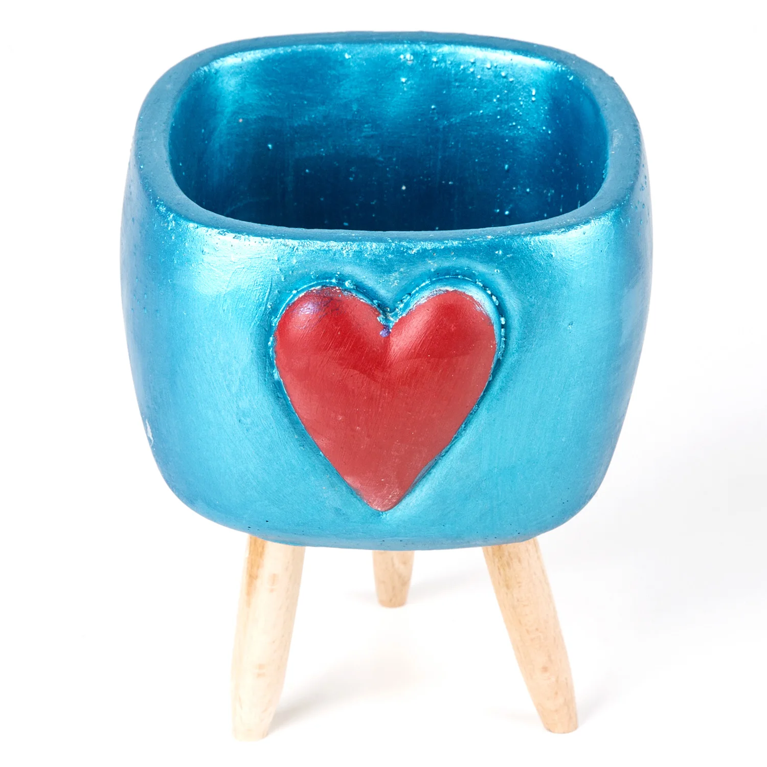 Sonseason heart square concrete metallic blue flower pot pedestal