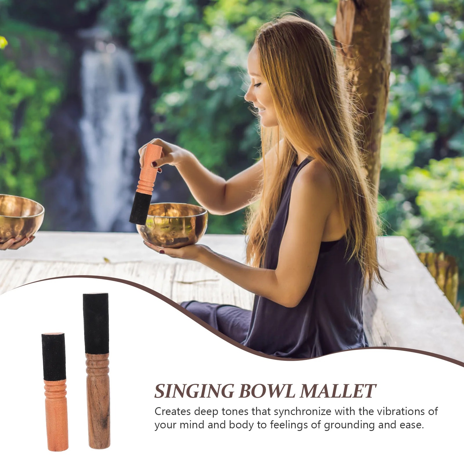 

2pcs Buddhist Sound Bowl Stick Wooden Meditation Tool Healing Yoga Music Therapy Portable Singing Bowl Mallet Durable Spiritual