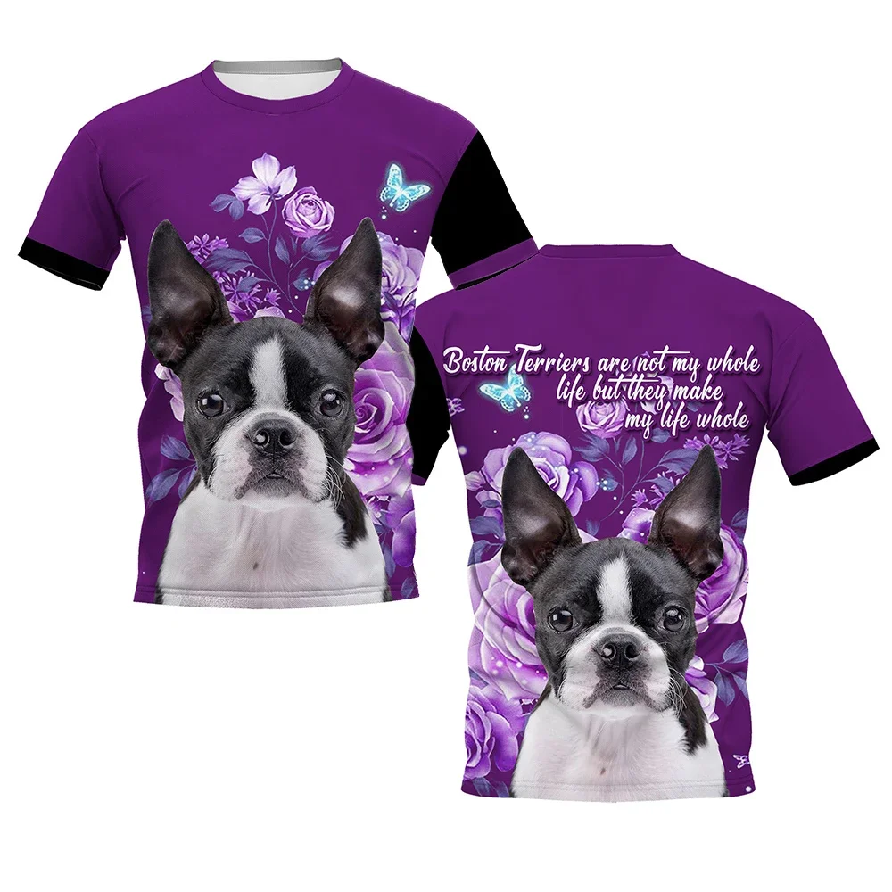 HX  Boston Terrier T-shirts Dog Make Life Whole Tops Rottweiler Floral 3D Printed Tees Short Sleev Shirts Dropshipping