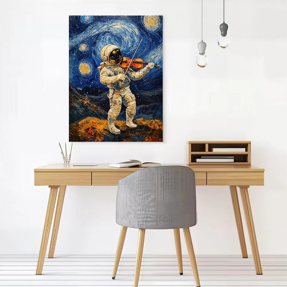 Starry Night Astronaut Violin Van Gogh Printed Canvas Poster Personalized High Quality Wall Art Paintings for Wand Deko Bedroom