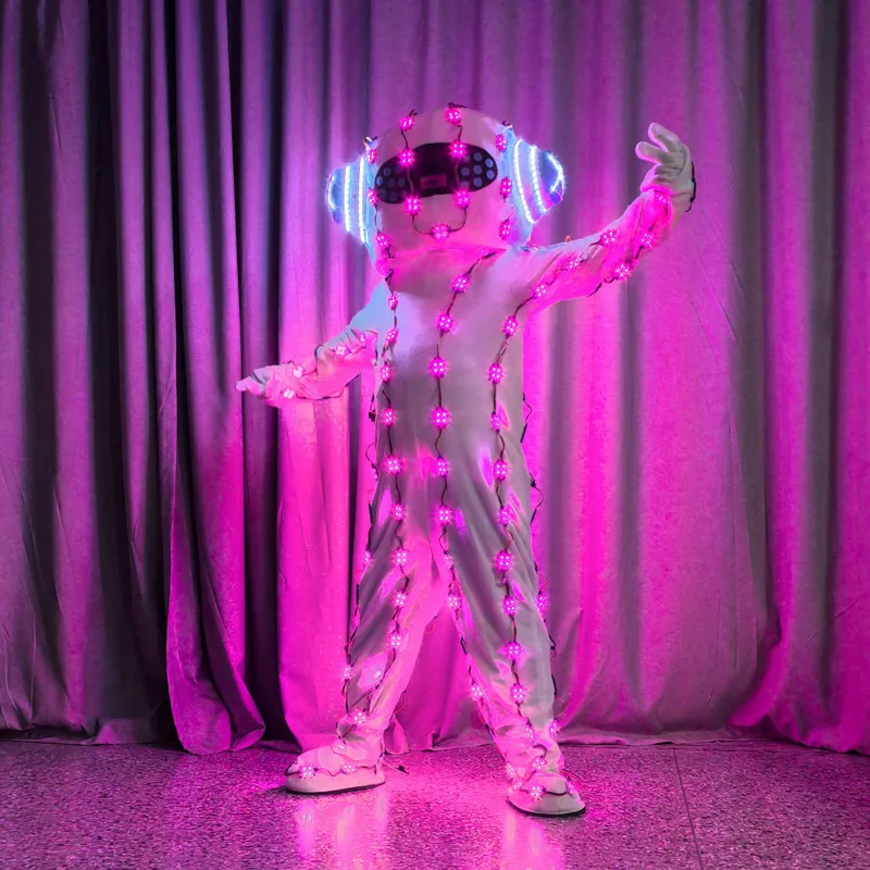 

LED Luminous Music Mascot Cartoon Doll Costume Nightclub Party Rave Outfit Cosplay Jumpsuit Helmet Stage Show Performance