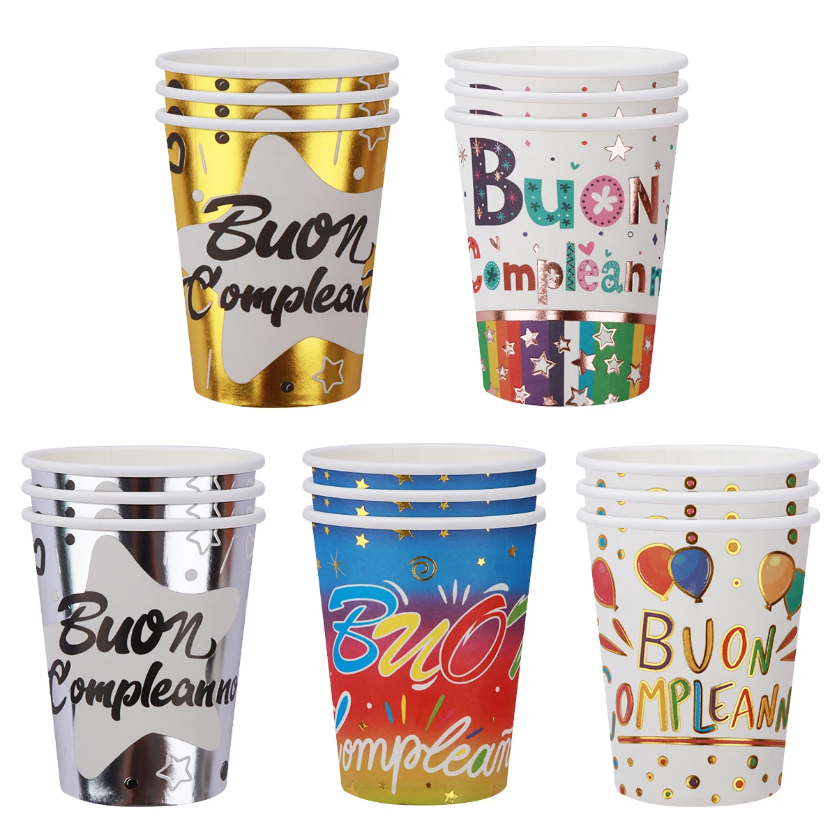 

10 Guest Italian Buon Compleanno Birthday Party Paper Cups 250ml Supply Children Party Decorations Kids Disposable Baby Shower