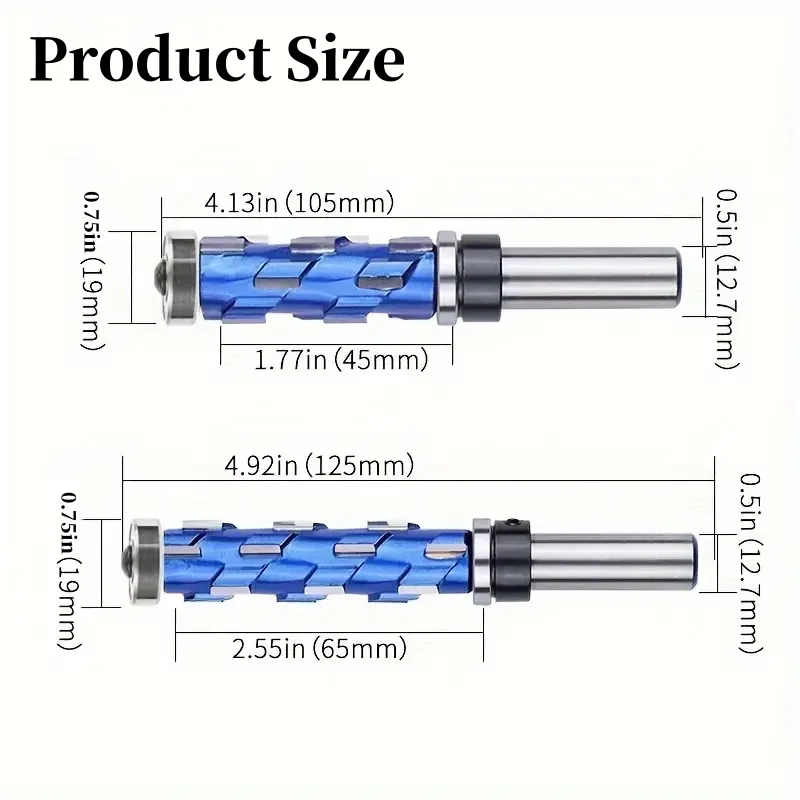 1 Carbide Tipped Flat Trimmer Bit with 1/2” Round Shank Double Bearing Design for Woodworking Projects Ideal for Precision Trimm