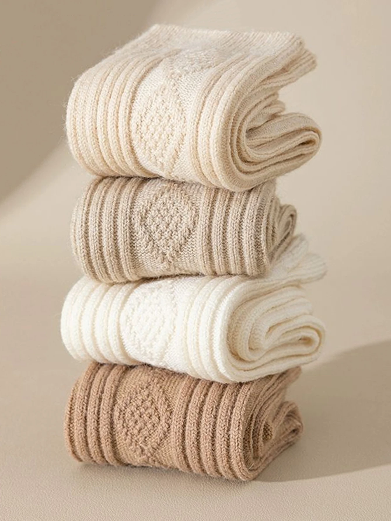 Autumn Winter Warm Wool Cashmere Thermal High Long Stockings Women Home Floor Socks Cute Thermal Japanese Solid Color