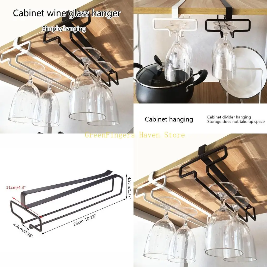 

F68D Iron Hanging Wine Glass Rack Under Cabinet Goblet Holder Metal Storage Hanger