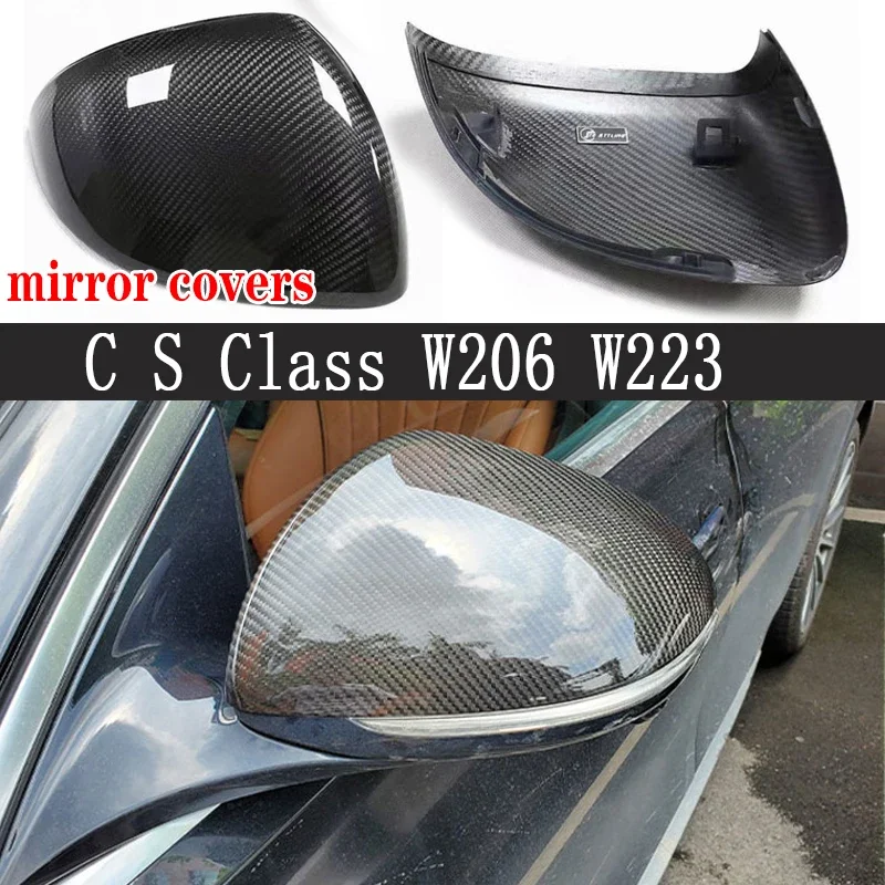 

For Mercedes Benz C S Class W206 W223 C200 C260 C300 Shells Rearview Cap Dry Carbon fiber rear view mirror case cover body kit