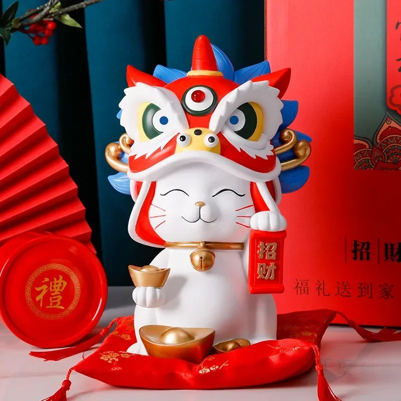 

Запретный город Лев Танец Lucky Cat Украшение из смолы Открытие магазина Подарки Практичный и богатство Культурный и креативный офис