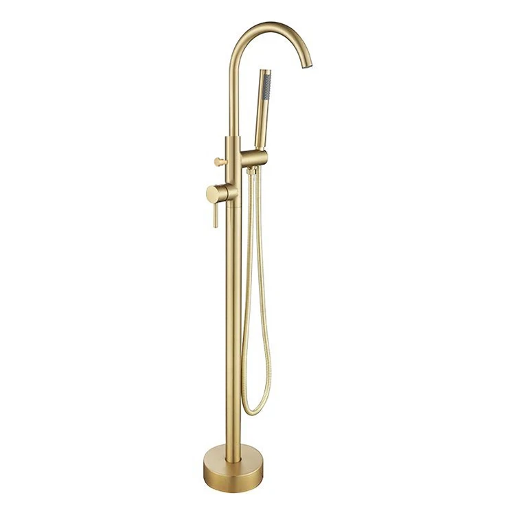 

Luxury Bathroom Brass Freestanding Bathtub With Single-Handle Faucet Polished Gold Finish Chrome Surface Treatment