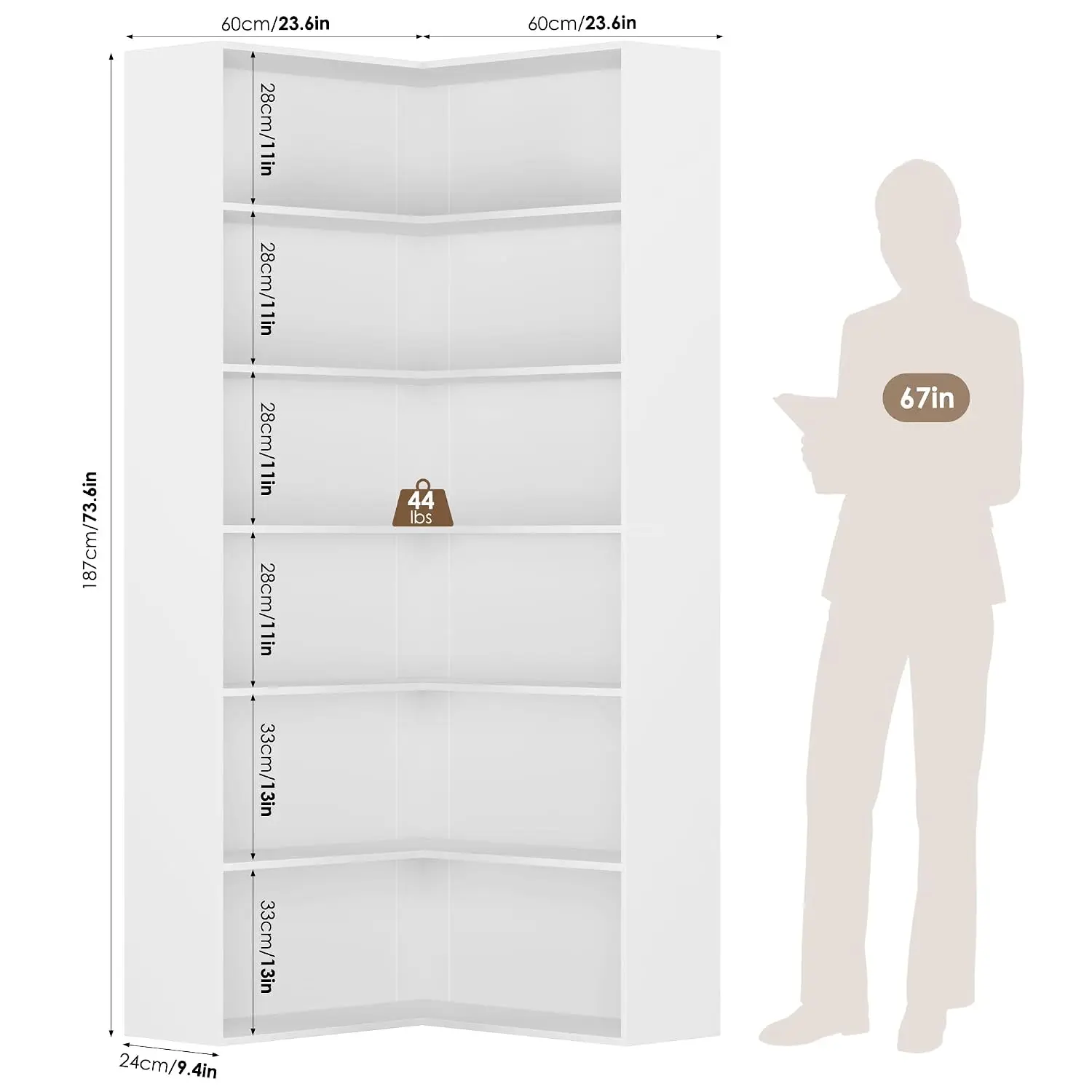 Corner Bookshelf with Storage, 73.5