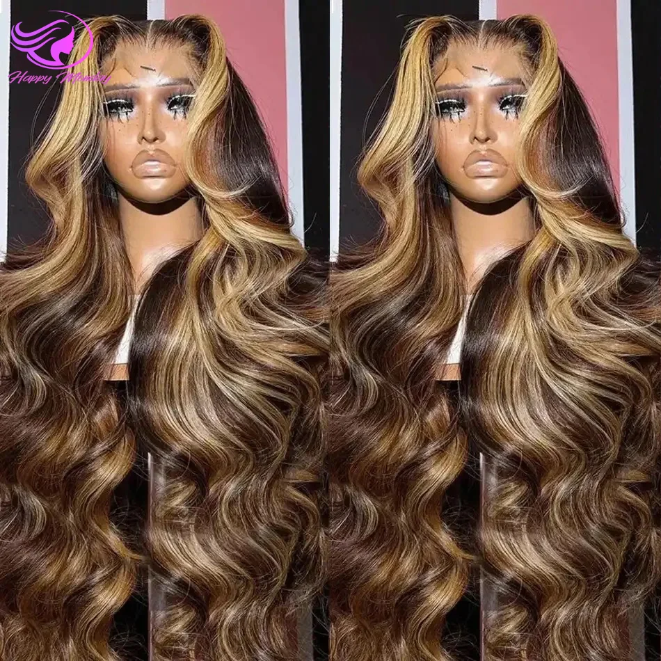 

30 32 Inch 4/27 Highlight Colored Ombre Blonde Body Wave Wig Human Hair Brazilian 13x4 HD Transparent Lace Frontal Wig For Women