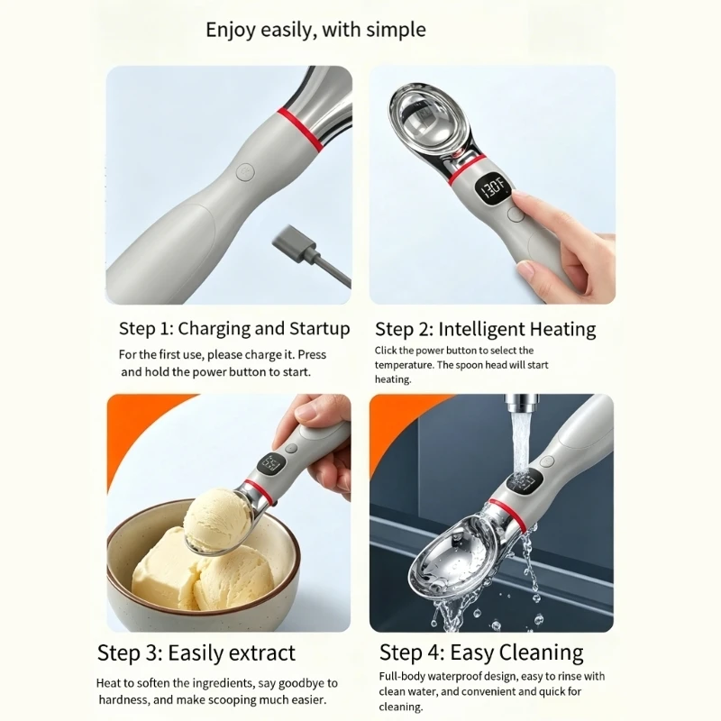 Durable Heating ice milk Scooper with Digital Temperature Display 18W Quick Heating for Convenient Operation J0MC