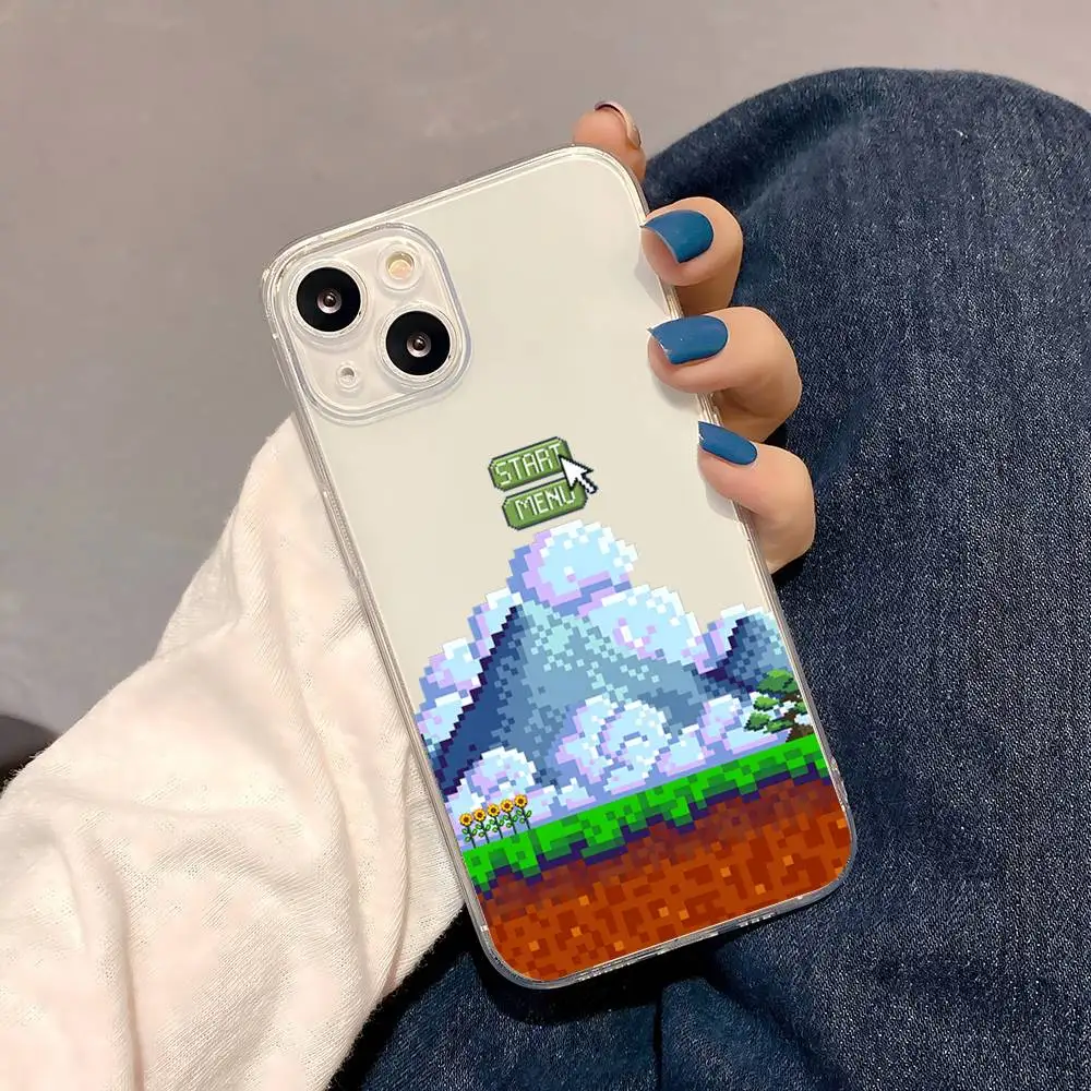 1pc Infanzia Pixel Scena di Gioco Cassa Del Telefono Trasparente Per IPhone 17 16 15 14 13 12 11 PRO MAX PLUS Mini Copertura Morbida Per La Pelle