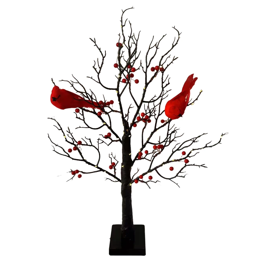 Mini Tree Light Lighted Tree with Red Bird & Berries Tree Table Decoration Light Battery Operated LED Fairy Light for Home Decor