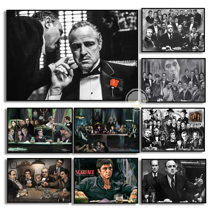 Black and White Classic Movie Godfather Scarface Tony Montana Poster Print Al Pacino Sopranos Canvas Painting Wall Home Decor