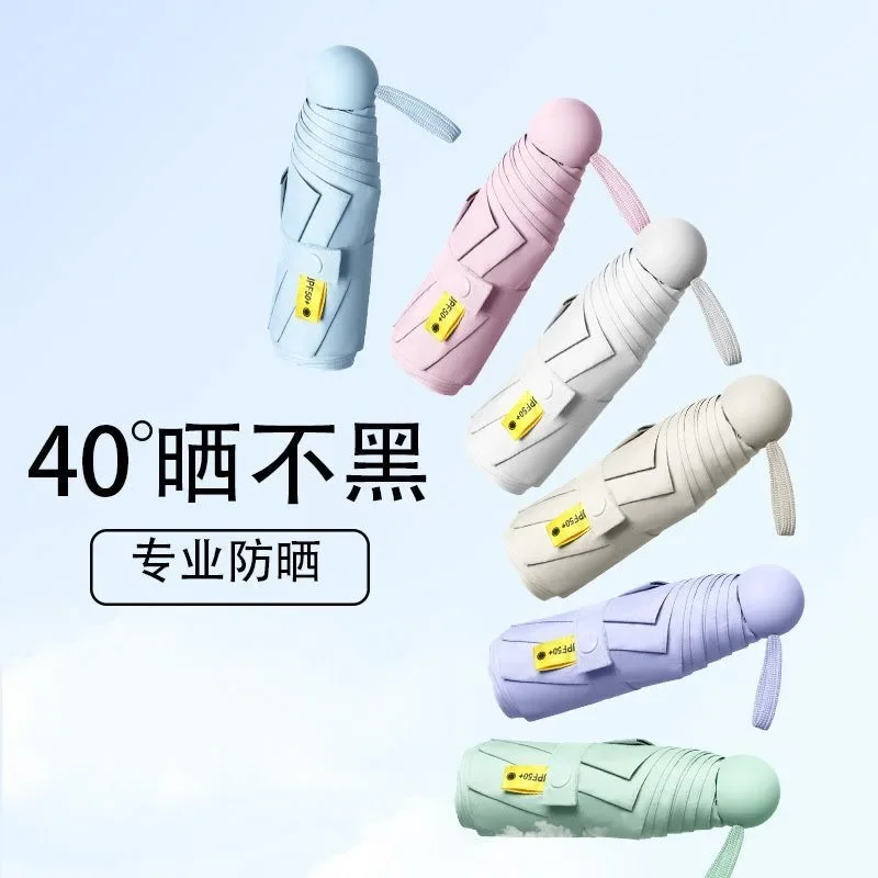 UV-Block Capsule Mini Umbrella – 5-Fold Pocket-Size, 190 g Travel Sunshade, Manual Open/Close, Super-Light & Portable