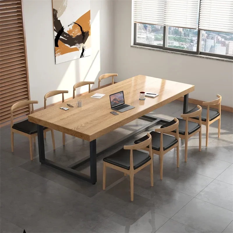 Modern simple negotiation room, long desk, solid wood conference room, reading large reception