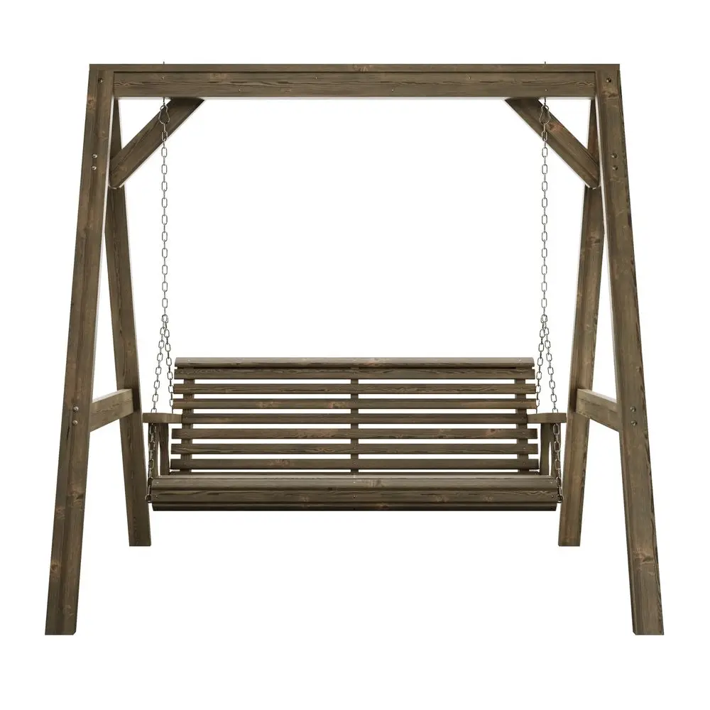 

4 Foot Roll Back Swing with AFrame Stand in Dark Walnut Freestanding Wood Porch Swing for Patio, Yard or Garden