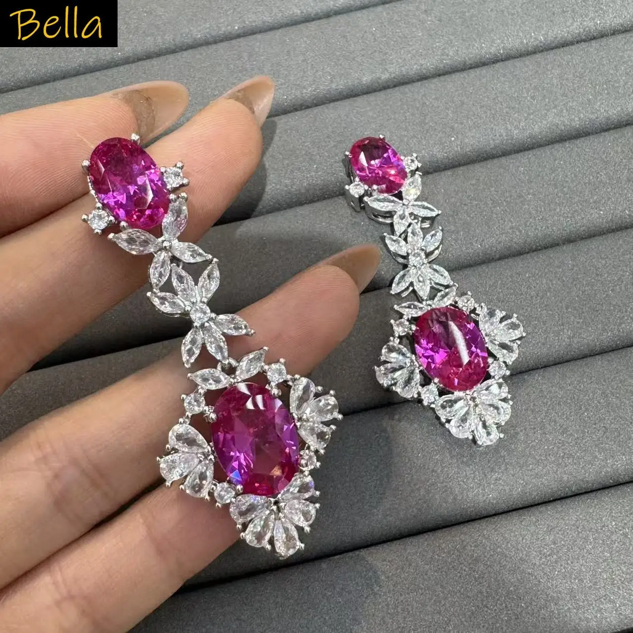luxury-sweet-earrings-fushia-yellow-pink-dangling-earrings-flower-leaf-jewelry-dinner-party-sparkly-zirconia