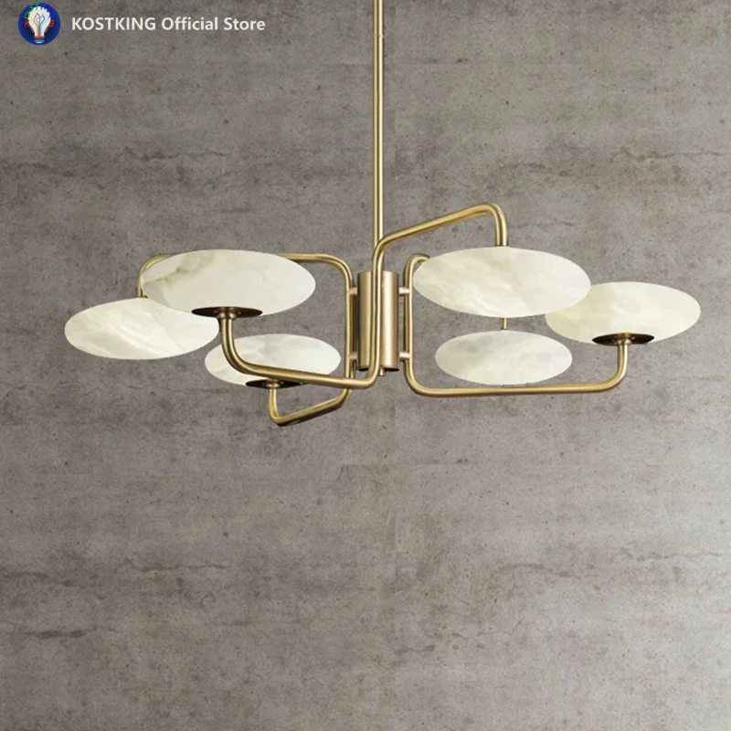 Postmodern Unique Creative Villa Duplex Living Room Pendant Light Nordic Master Bedroom Study Spanish Marble Brass Chandelier
