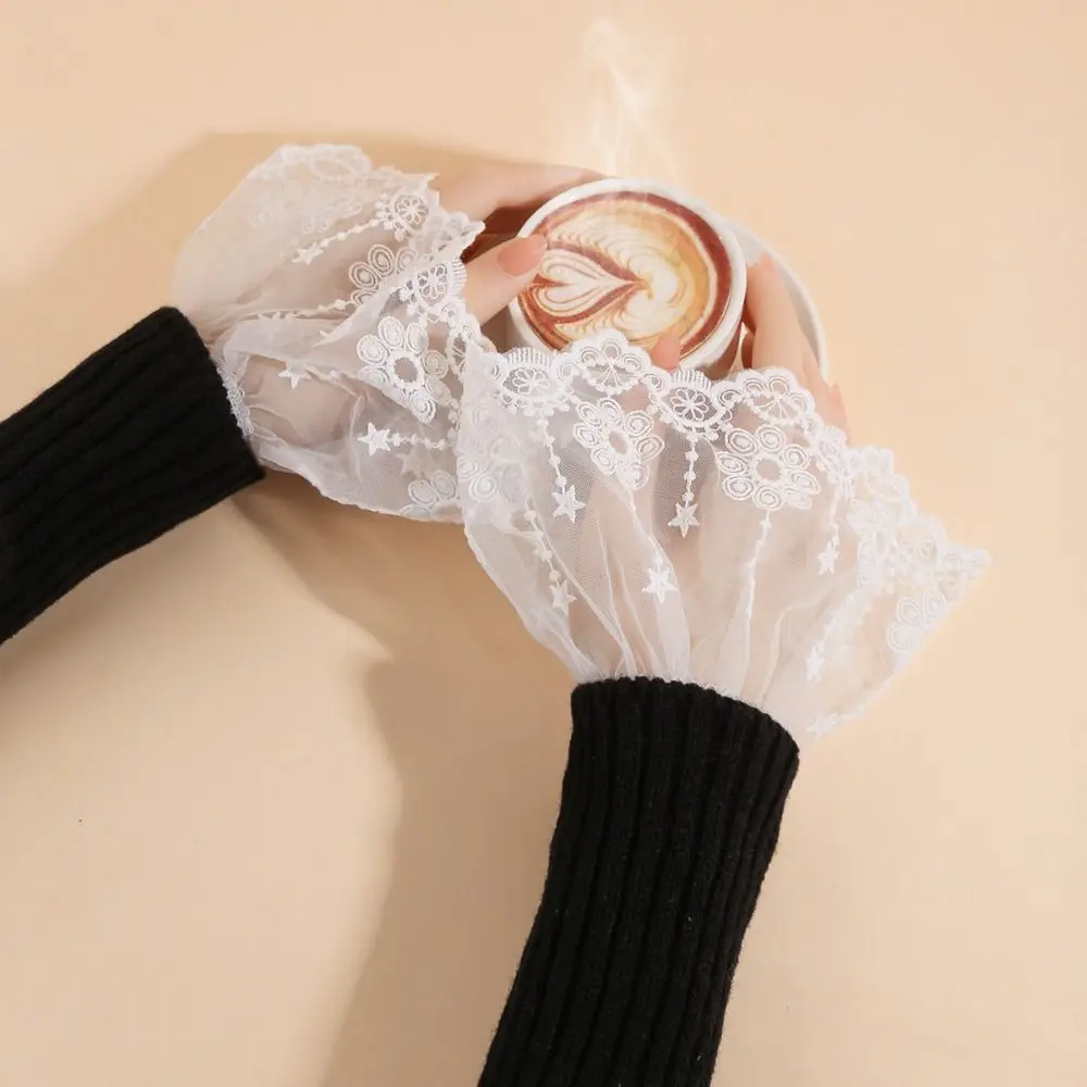 Fashion Victorian Detachable Sleeves Cuffs Solid Color Costume Accessory Lace Ruffled Wrist Lolita Style Cuffs Wedding