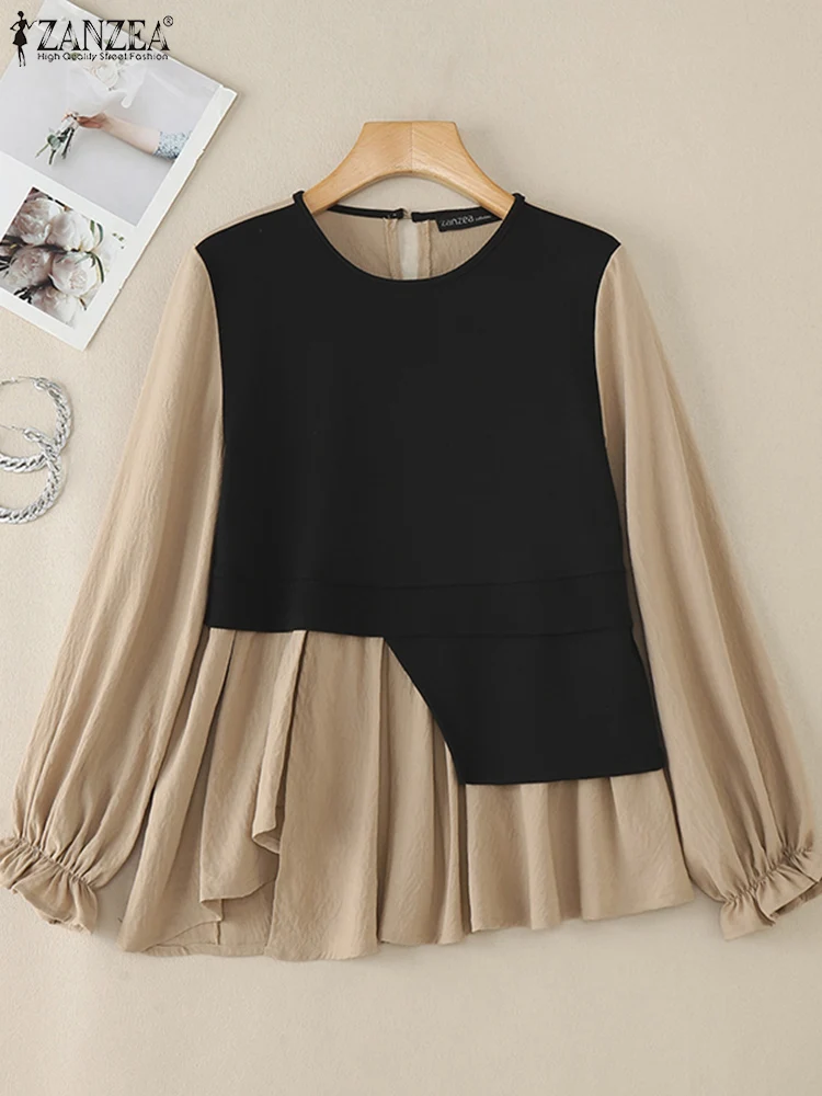 

Модная повседневная рабочая рубашка с длинным рукавом, осенние лоскутные блузки ZANZEA, мусульманские женские топы, хиджаб, Blusas, искусственные пуловеры из двух предметов