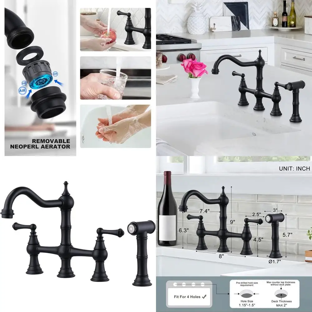 

Винтажный медный мостовой смеситель с 4 отверстиями и боковым распылением, 8 центров для раковин фермерского дома