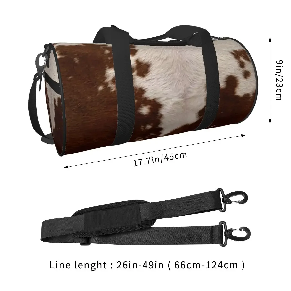 أنيق البقرة الفراء جلد البقر الملمس جلد البقر طباعة نمط كبير واق من المطر حقيبة قاعة رياضة مقاوم للماء واق من المطر حقائب السفر حقائب اللياقة البدنية