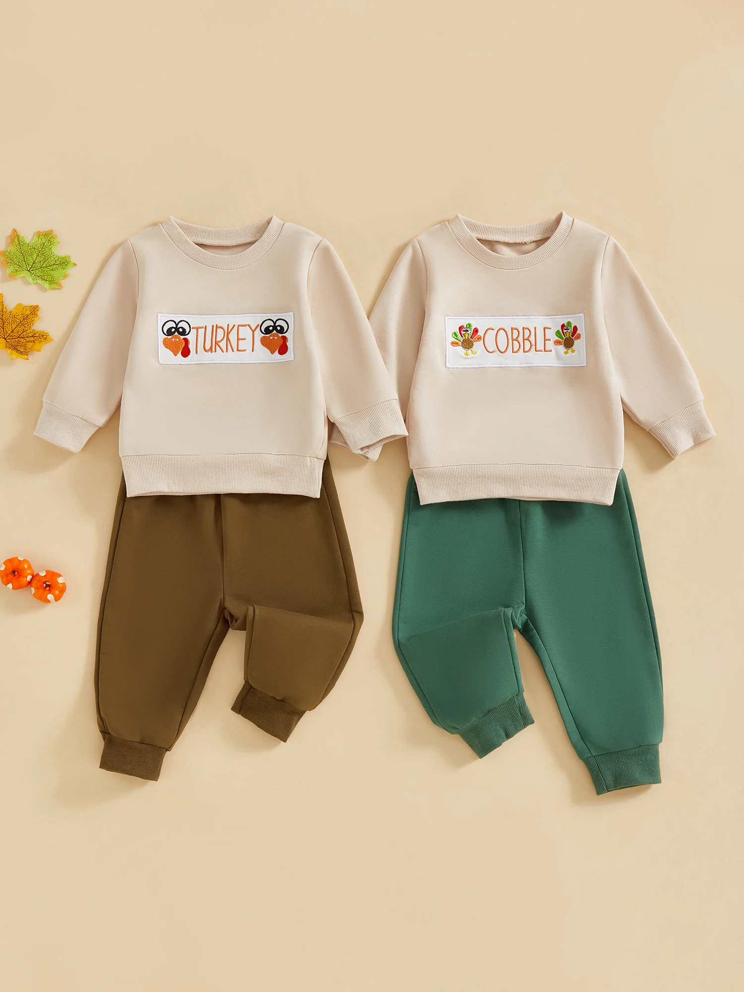 طقم هوديي وسروال مطبوع عليه تركيا لعيد الشكر للرضع للاحتفال بالخريف مع عشاء عائلي