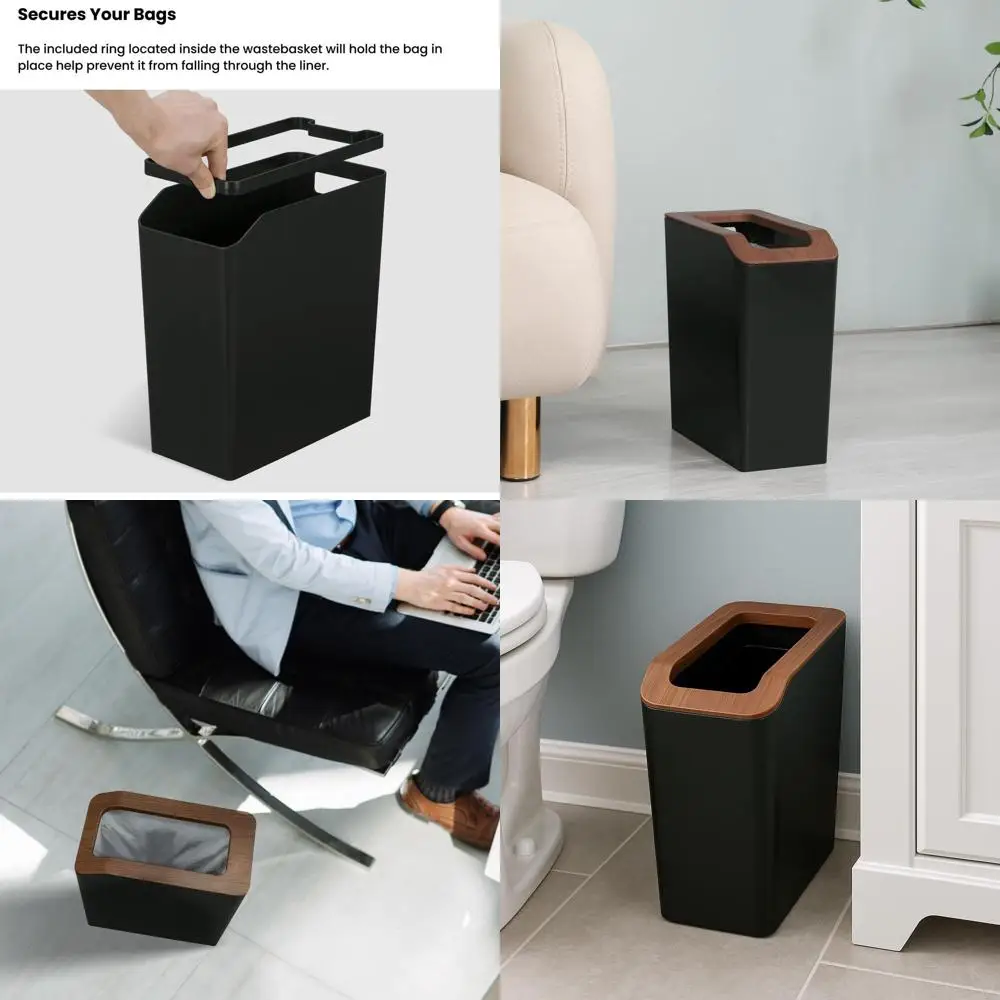 

Slim 2-Gallon Rectangular Wastebasket, Open Top Design, Virtuoso Collection, 2-Pack