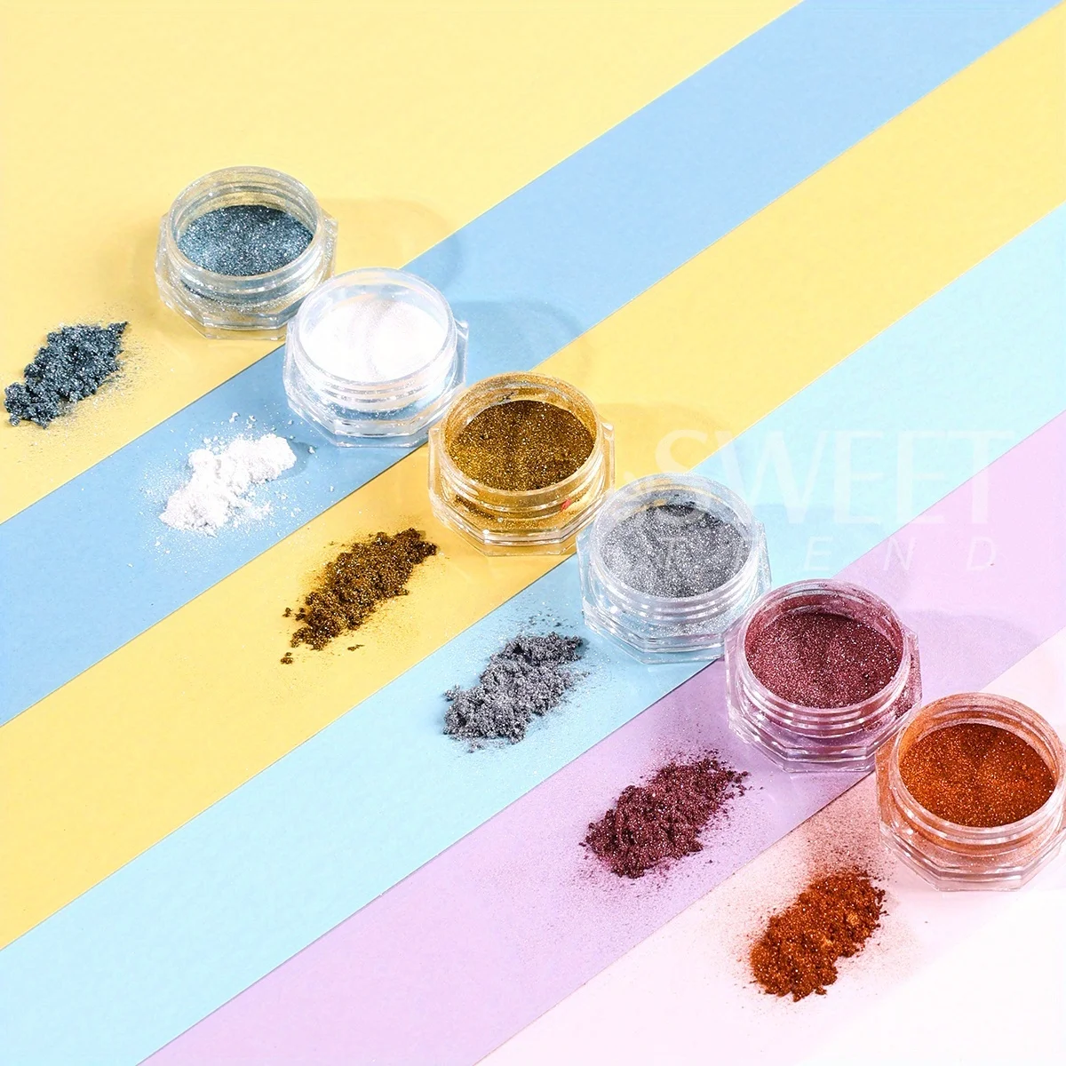 6 pçs ouro prata metálico prego espelho em pó y2k metal azul glitter jóias verão aurora cromo poeira decoração manicure flash