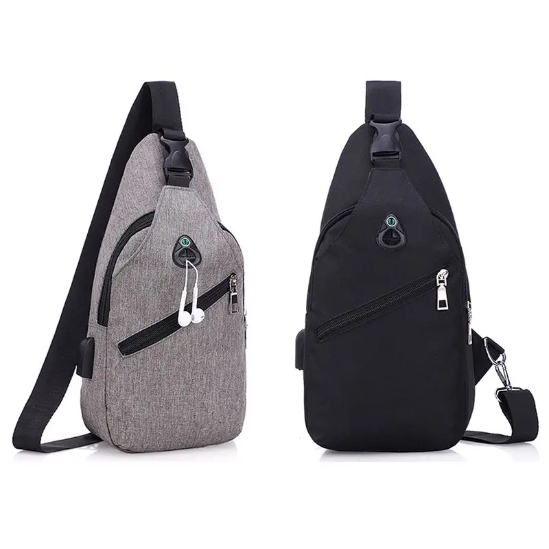 TEXU Antitheft Usb Recharging Chest Pack Bag Men Waterproof Crossbody Bag For Women Short Trip Messenger Shoulder Bag Black