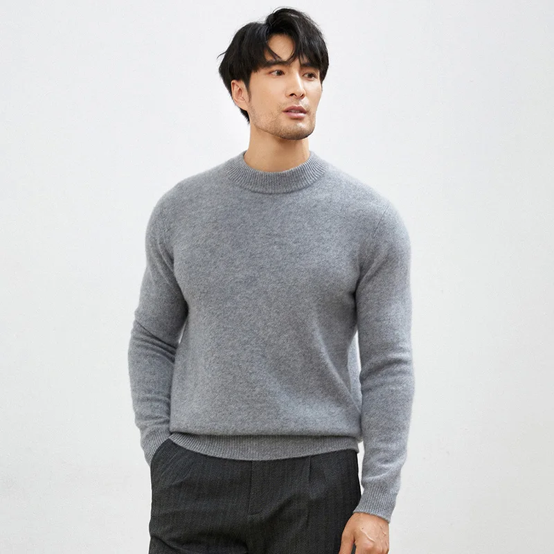 

Осень-зима, новинка, 100% кашемировая трикотажная базовая рубашка, полуводолазка, мужской свитер, универсальный свободный однотонный пуловер