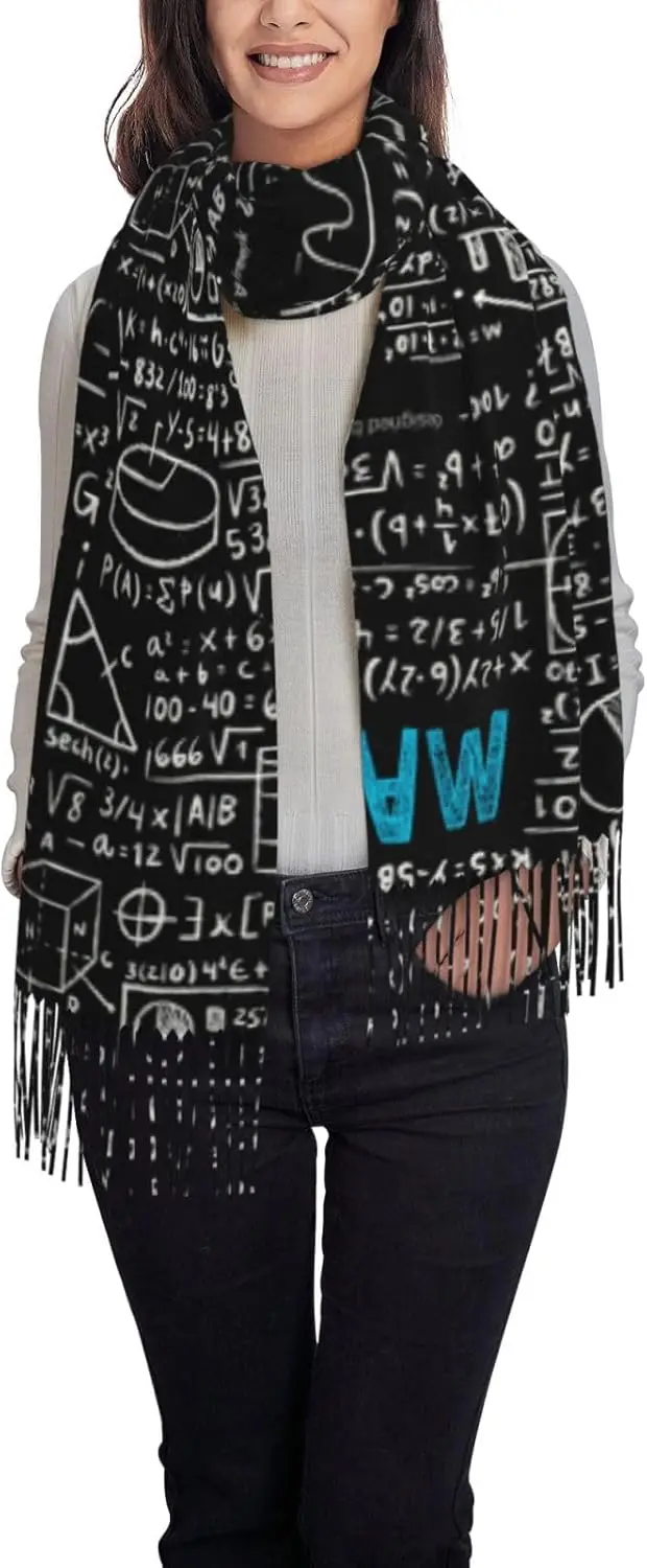 Math Print Sjaal voor Dames Dames Kasjmier Gevoel Kwastje Sjaal en Sjaal Wraps Zachte Deken Sjaals voor Avondjurken Winter