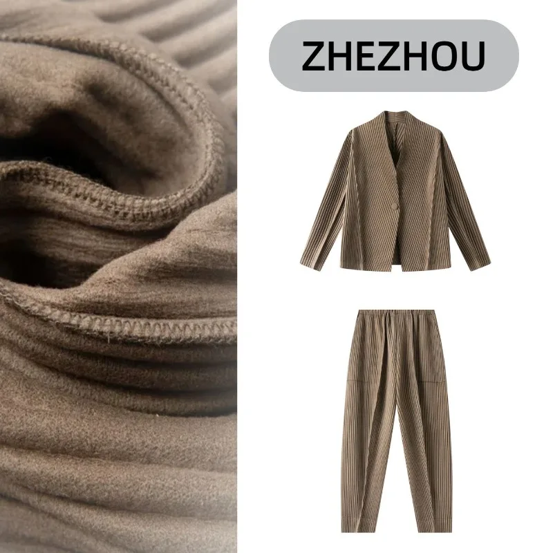 

Miyake Pleated Pants Suit 2025 Fall Temperament Wear Loose Casual Simple Commuting Thin Senior Pleated Solid Pants Suit Women
