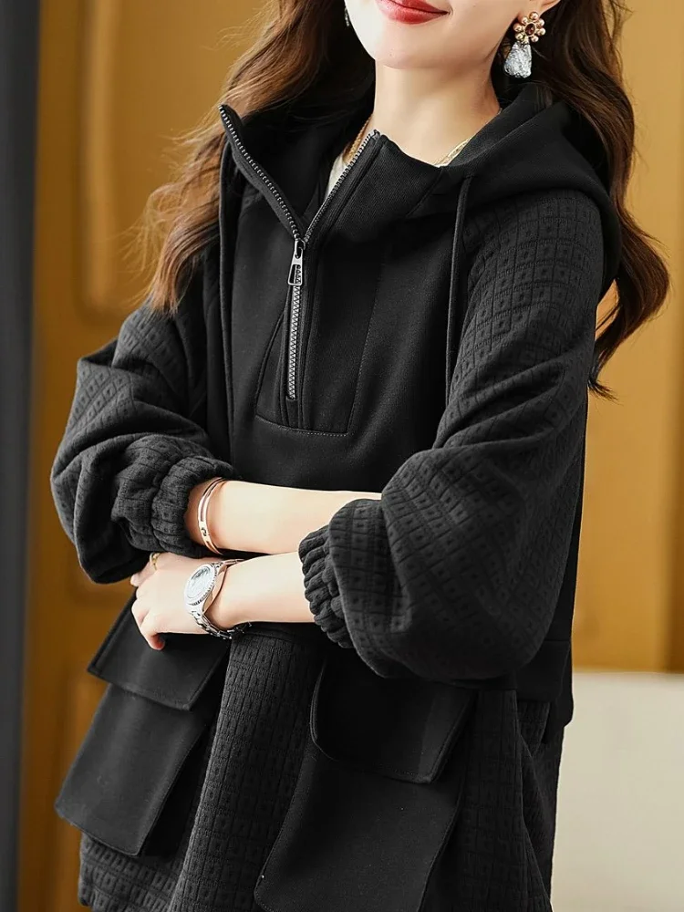 Black Hoodies Woman Clothing Plain Top with Zipper Brown Full Zip Up Hooded Women's Sweatshirt Dropshiping Basic Trend Aesthetic