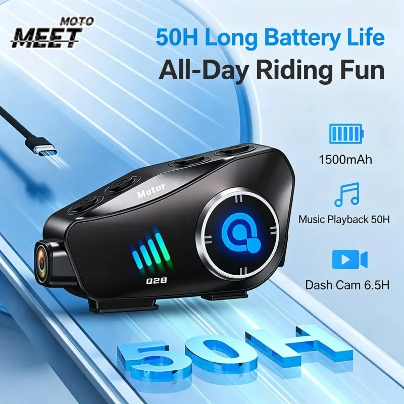 Q28 Motorcycle Helmet Bluetooth Headset with Camera Recorder, IP66 Waterproof, 360° Adjustable Body, 120° Wide Angle