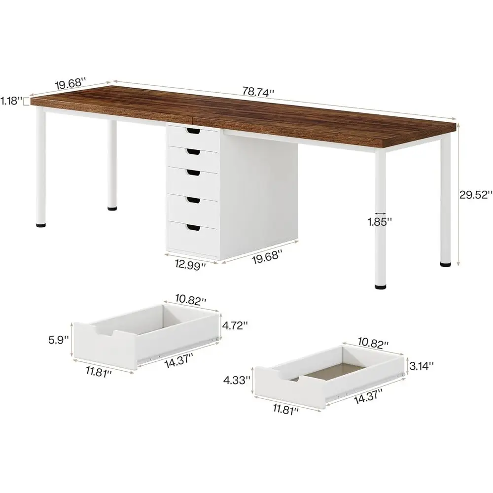 Two Person Computer Desk with 5 Drawers, 78.7 Inches Extra Long Double Office Desk, Modern Simple Double Computer Customized
