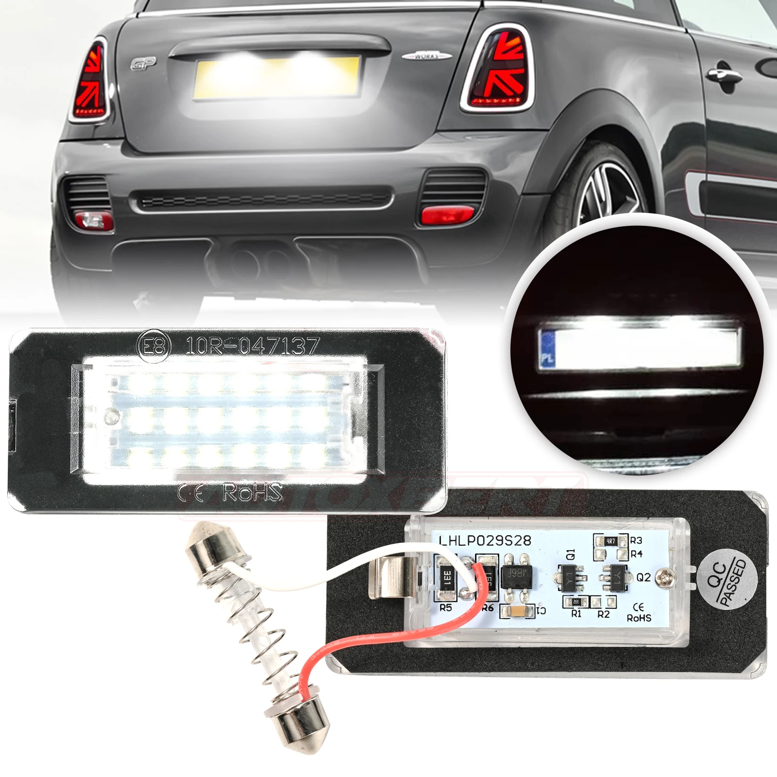 2PCS White 18SMD Car LED License Plate Light Lamp Beads for Mini Cooper R56 R57 R58 R59 Car Light Source Error Free 6000K White