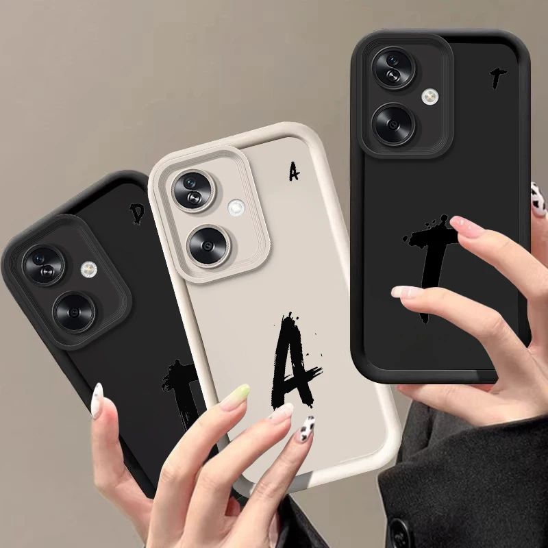 Coque de téléphone en silicone souple avec lettre noire, coque de téléphone pour Oppo Reno 11F 4Z 10 12 PRO A79 60 5G 40 58 78 74 Realme ight6 C67 Find Bery Lite